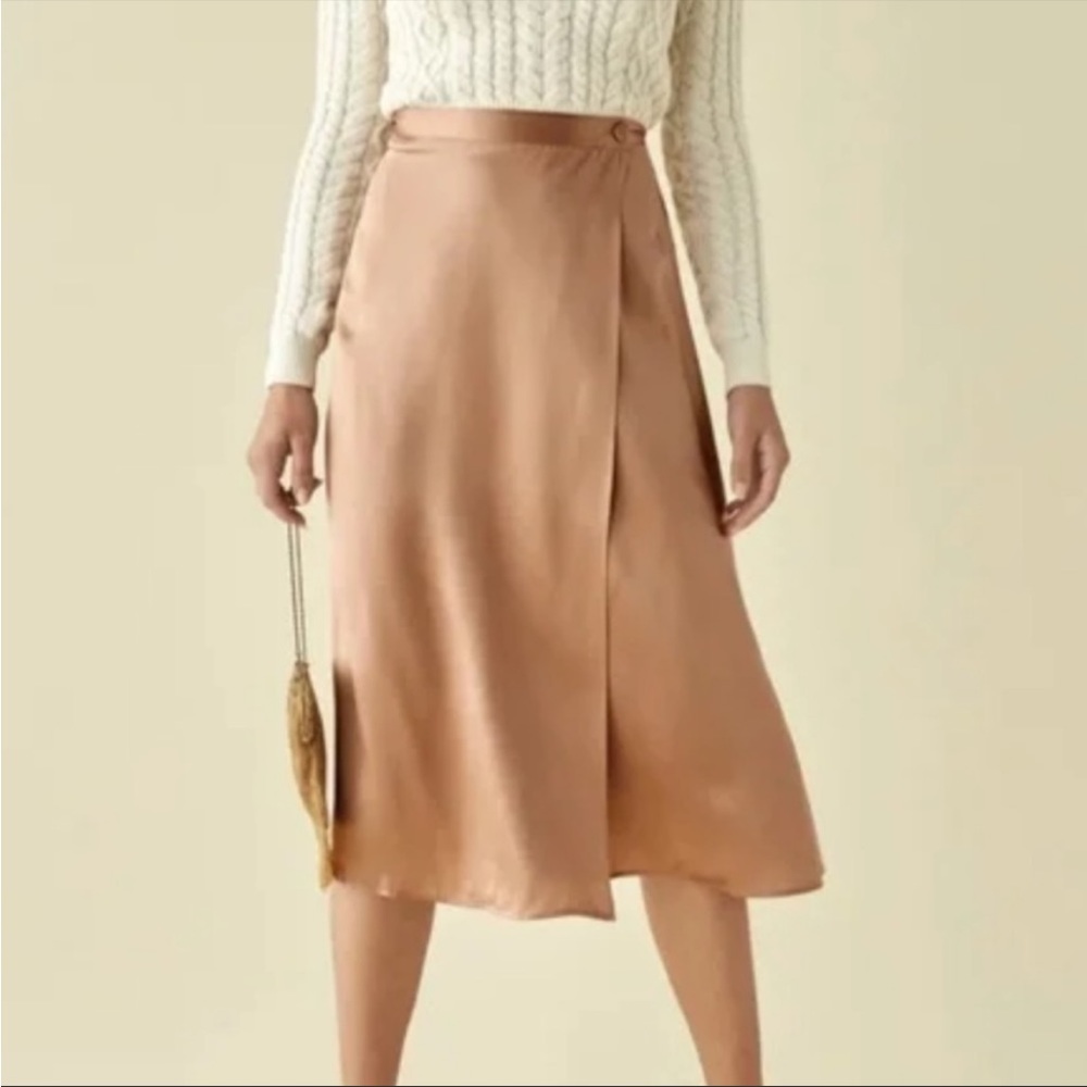 Reformation taupe silk wrap skirt, size 4